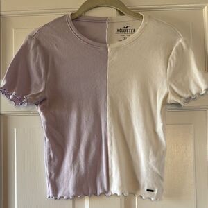 Hollister Baby Tee Purple White Split T-Shirt Cotton Ribbed Size Small Scalloped